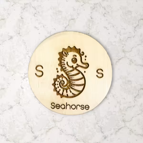 Wood Animals Alphabet Cards seahorse